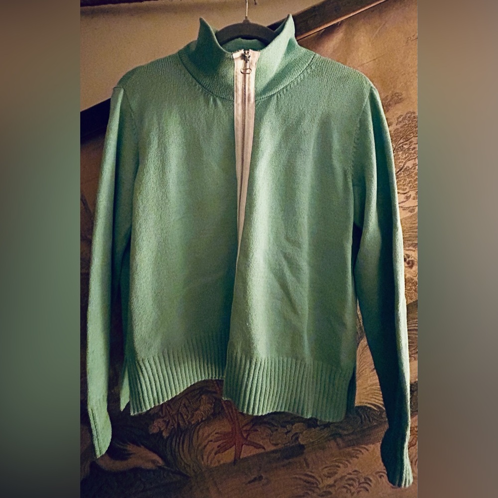 * Duna Handloomed Zipper Front Cardigan Sweater Turquoise Blue SZ Medium *